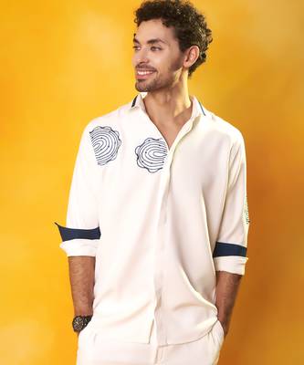 White crepe plain men shirt & pant set 1