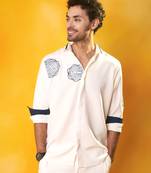 White crepe plain men shirt & pant set