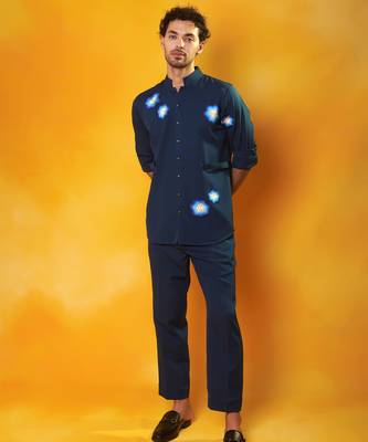 Blue crepe printed men shirt & pant 1