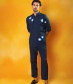 Blue crepe printed men shirt & pant