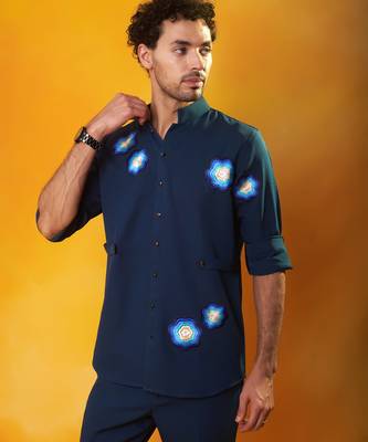 Blue crepe printed men shirt & pant 2