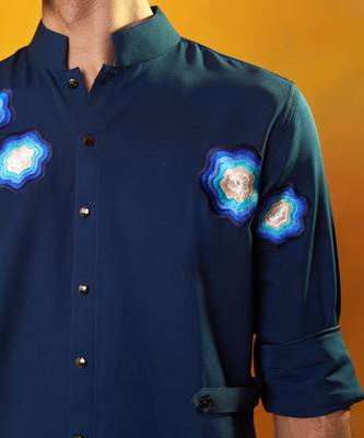 Blue crepe printed men shirt & pant 3