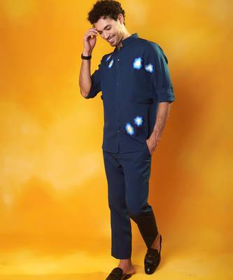 Blue crepe printed men shirt & pant 4
