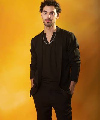 Black crepe plain men jacket set 1