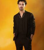 Black crepe plain men jacket set