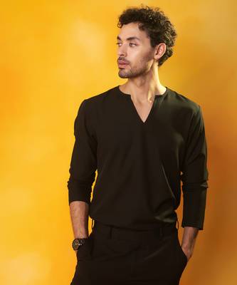 Black crepe plain men jacket set 3