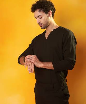 Black crepe plain men jacket set 4