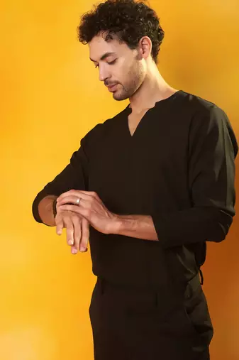 Black crepe plain men jacket set