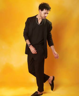 Black crepe plain men jacket set 5