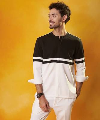 Black & white crepe plain men shirt & pant 1