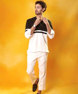 Black & white crepe plain men shirt & pant 3