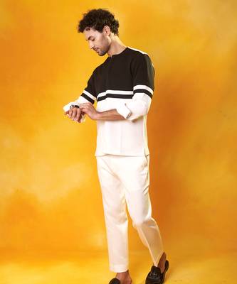 Black & white crepe plain men shirt & pant 4