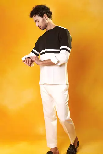 Black & white crepe plain men shirt & pant