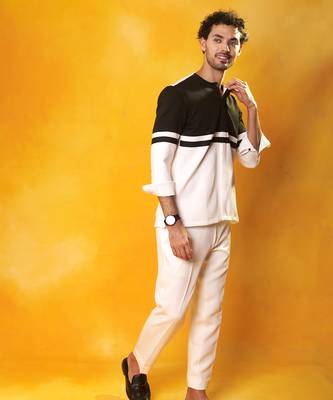 Black & white crepe plain men shirt & pant 5