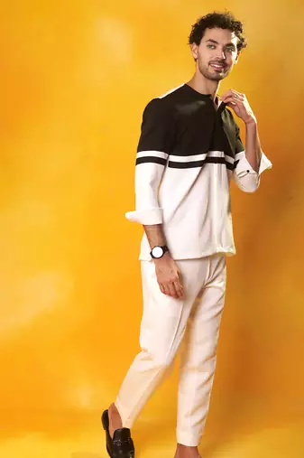 Black & white crepe plain men shirt & pant