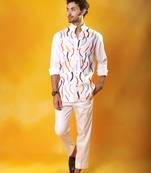 White crepe printed men shirt & pant
