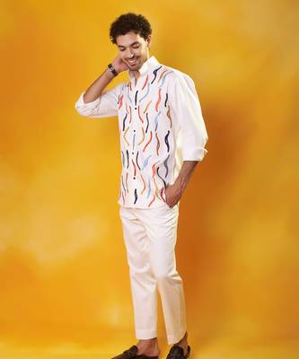 White crepe printed men shirt & pant 2