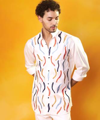 White crepe printed men shirt & pant 4