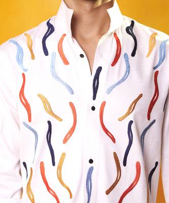 White crepe printed men shirt & pant 5