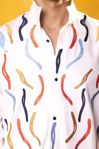 White crepe printed men shirt & pant