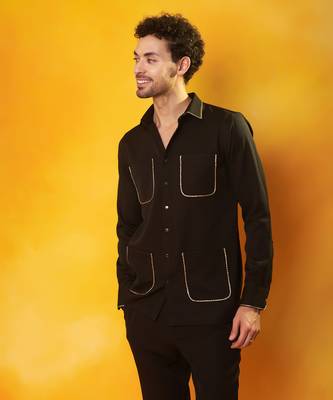 Black crepe plain men shirt & pant 1