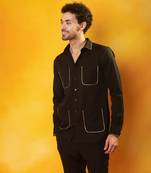 Black crepe plain men shirt & pant