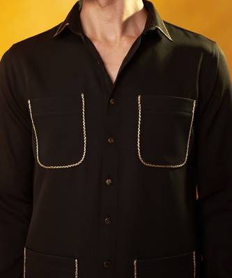 Black crepe plain men shirt & pant 2