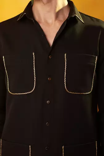 Black crepe plain men shirt & pant