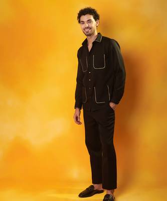 Black crepe plain men shirt & pant 3