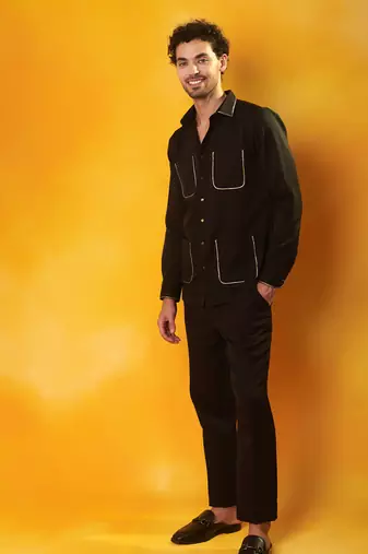 Black crepe plain men shirt & pant