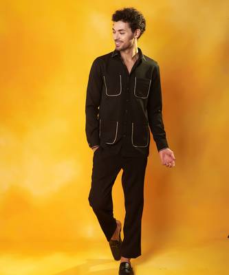 Black crepe plain men shirt & pant 4