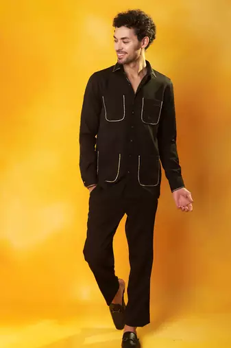 Black crepe plain men shirt & pant