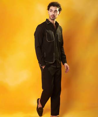 Black crepe plain men shirt & pant 5