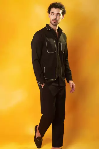 Black crepe plain men shirt & pant