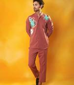 Pink crepe printed men shirt & pant