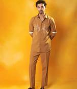 Gold crepe printed men shirt & pant