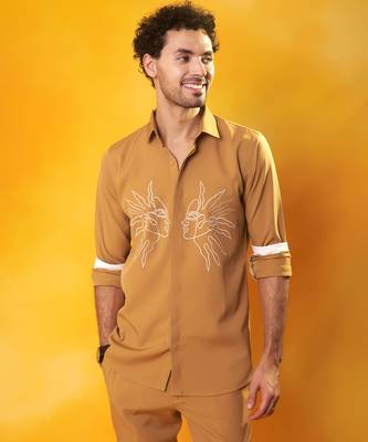 Gold crepe printed men shirt & pant 4