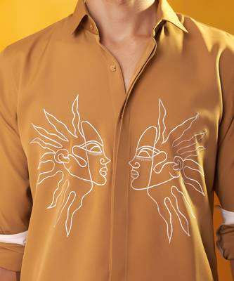 Gold crepe printed men shirt & pant 5