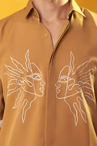 Gold crepe printed men shirt & pant