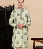 Green silk blend sequins kurta for mens