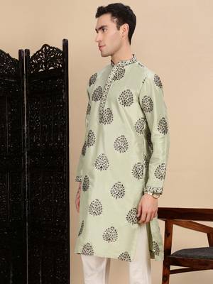 Green silk blend sequins kurta for mens 3
