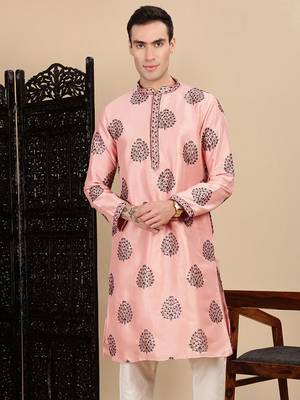 Peach silk blend sequins kurta for mens 1
