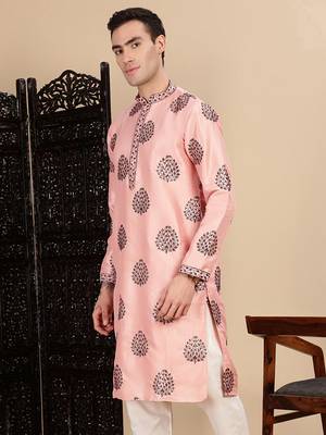 Peach silk blend sequins kurta for mens 3
