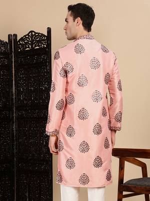 Peach silk blend sequins kurta for mens 4
