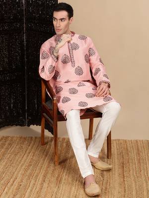 Peach silk blend sequins kurta for mens 5