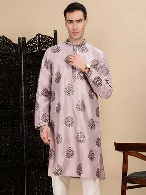 Purple silk blend sequins kurta for mens 1