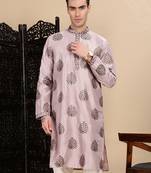Purple silk blend sequins kurta for mens