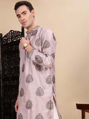 Purple silk blend sequins kurta for mens 2