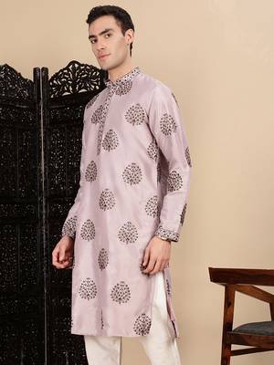 Purple silk blend sequins kurta for mens 3