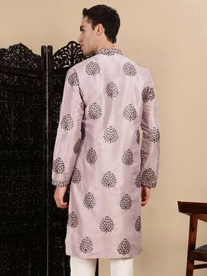 Purple silk blend sequins kurta for mens 4